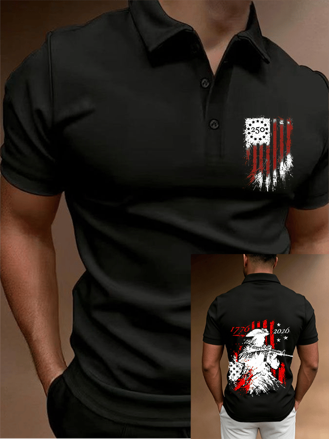 Men's 250th Anniversary Distressed American Flag 2-sided Polo Shirt