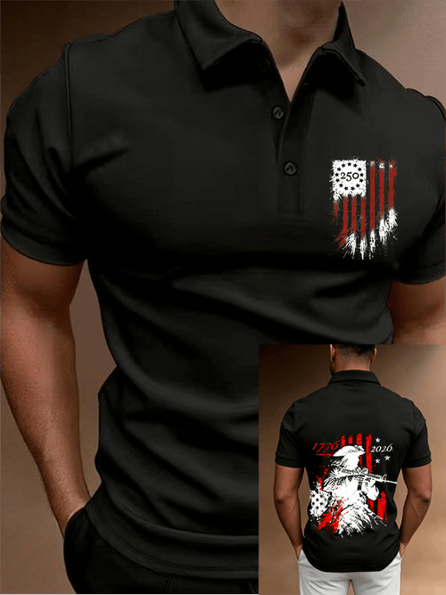 Men's 250th Anniversary Distressed American Flag 2-sided Polo Shirt