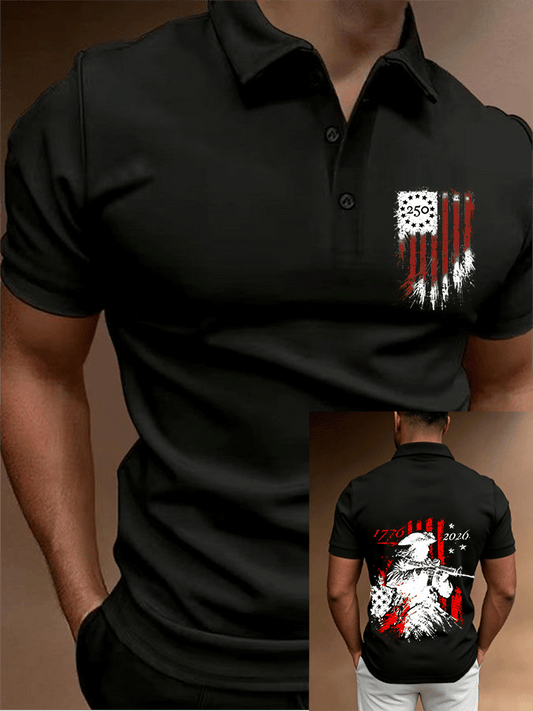Men's 250th Anniversary Distressed American Flag 2-sided Polo Shirt