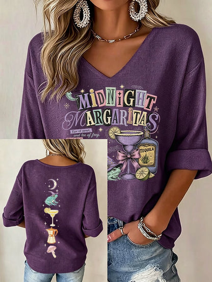 Women's Midnight Margaritas Print V Neck Top