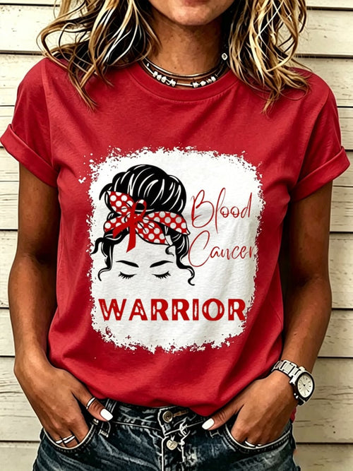 Women'S Blood Cancer Red Ribbon Health Awareness Round Neck T-Shirt