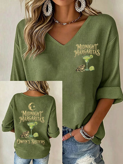 Women's Midnight Margaritas Print V Neck Top
