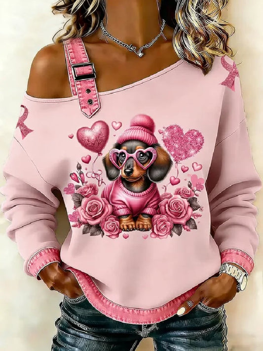 Women's casual animal print top for breast cancer awareness