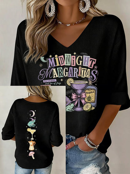 Women's Midnight Margaritas Print V Neck Top