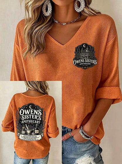 Women's Owens Sisters Apothecary Witch Print V Neck Top