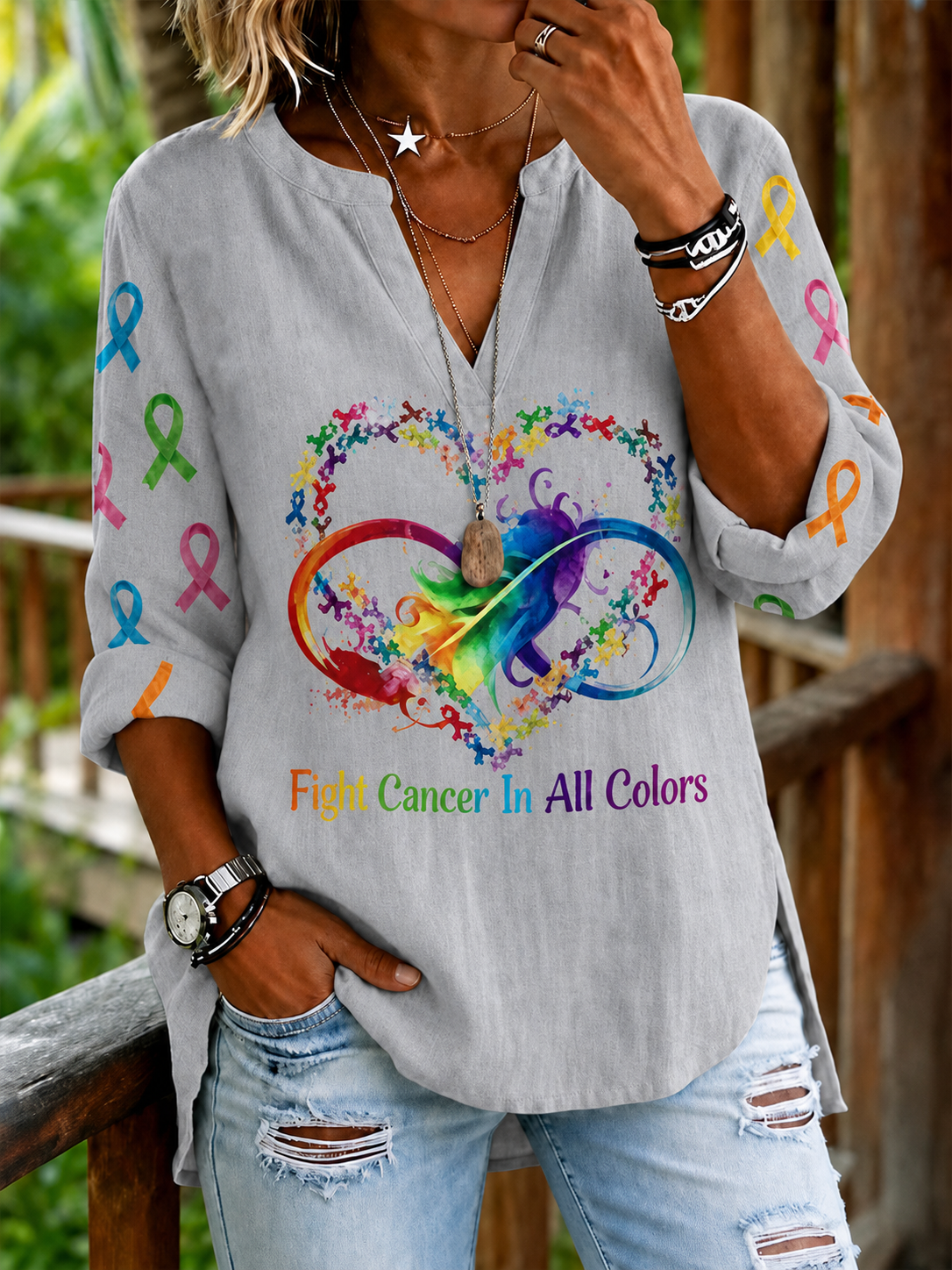 Women's Fight Cancer In All Colors casual shirt