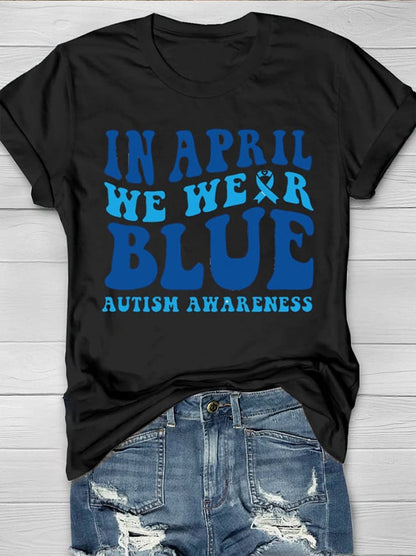 Women's Wear Blue In April To Raise Autism Awareness Printed Short-Sleeved T-Shirt