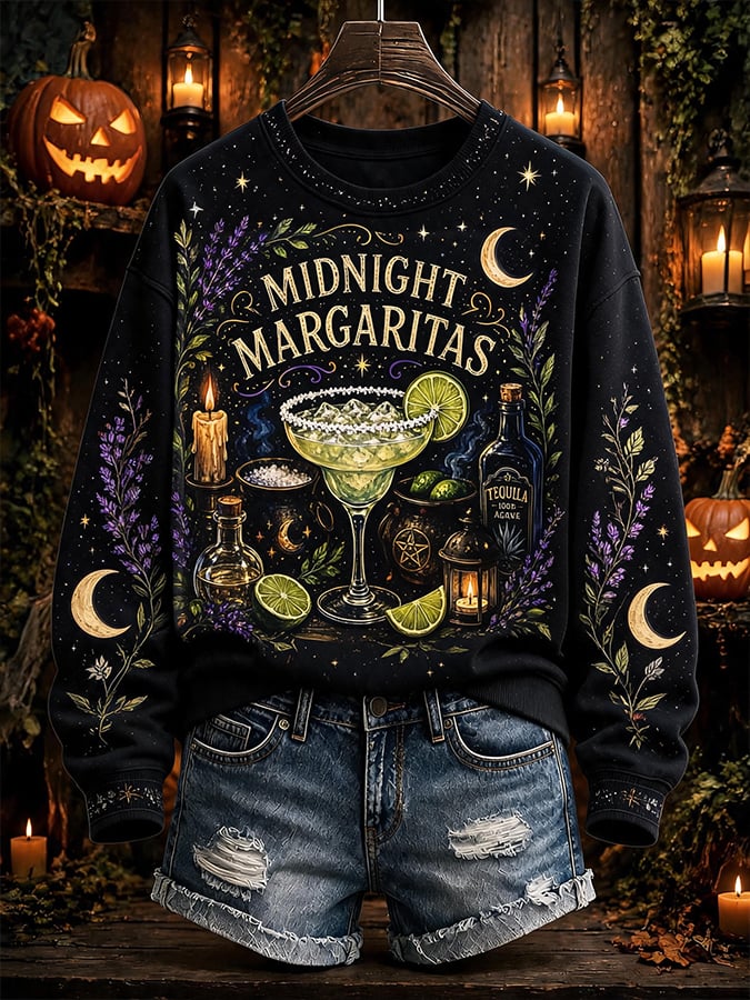 Women's Practical Magical Halloween Print Crew Neck Sweatshirt