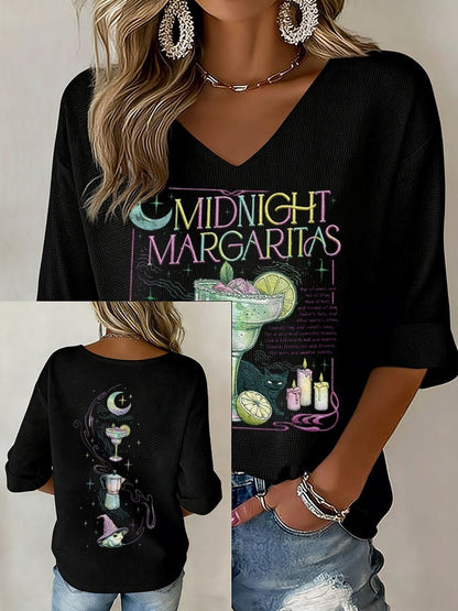 Women's Midnight Margaritas Print V Neck Top