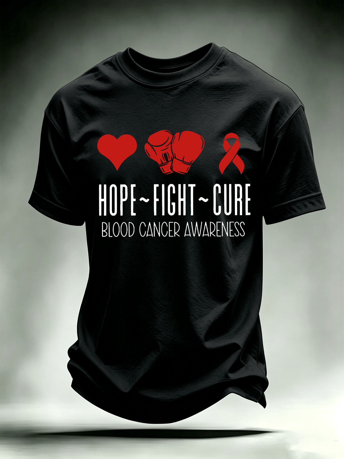 Men's T-shirts with designs promoting awareness of blood cancers