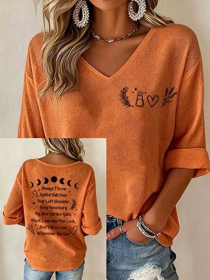 Women's Always Throw Spilled Salt Over Your Left Shoulder Print V Neck Top
