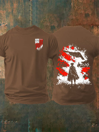 Men's Round-Neck 250 US Flag Print T-Shirt