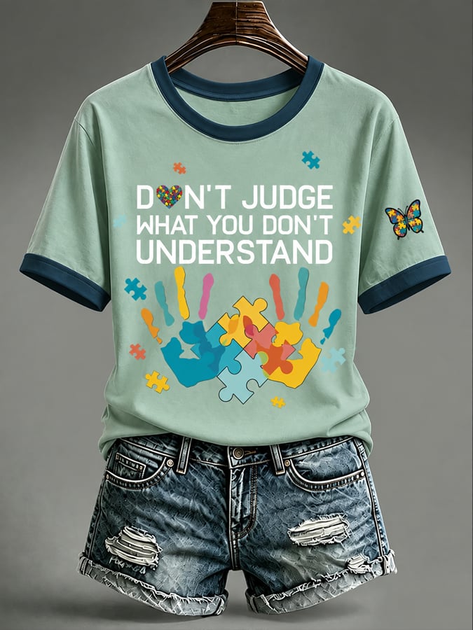 Women'S Casual Autism-Print Short-Sleeve T-Shirt