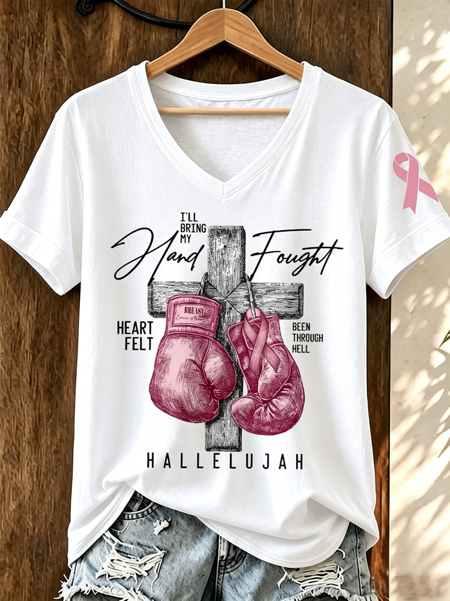 Pink Series Breast Cancer Public Welfare Slogan Printed Women'S Top