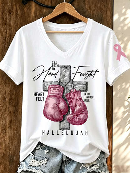 Pink Series Breast Cancer Public Welfare Slogan Printed Women'S Top