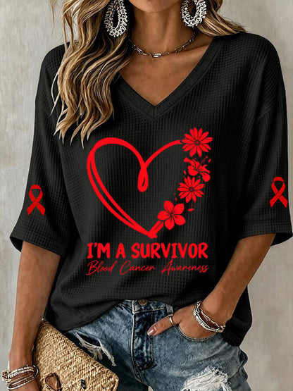 Women's Casual Printed Waffle Top