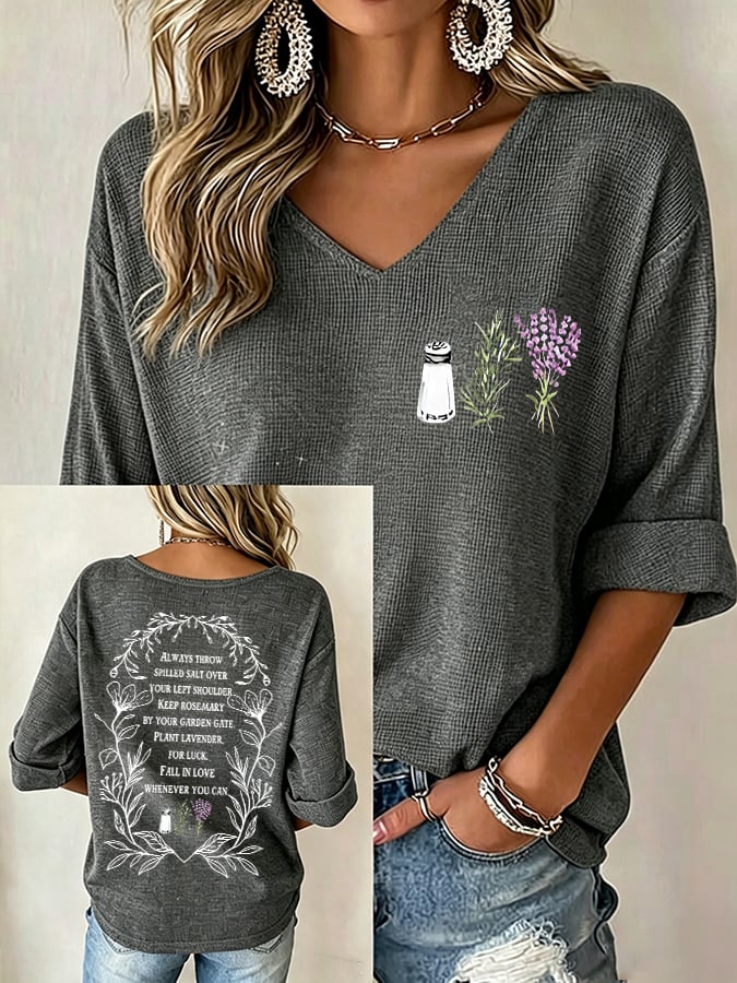Women's Always Throw Spilled Salt Over Your Left Shoulder Print V Neck Top