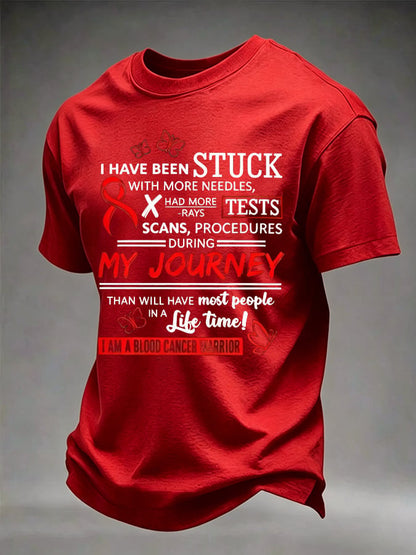 Men's Blood Cancer Red Ribbon Health Awareness Print Casual T-Shirt
