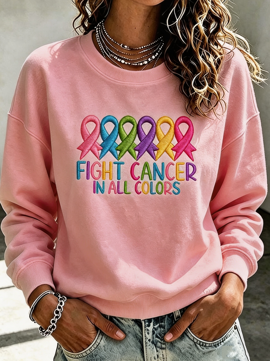 Women'S Casual Cancer Promotion Month Multi Color Round Neck Top