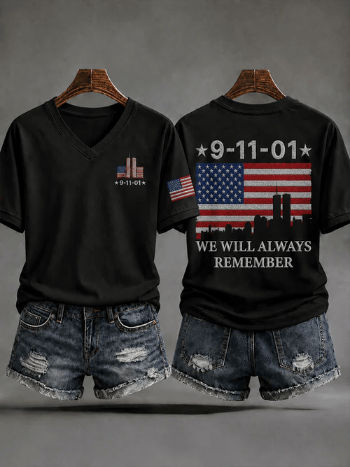 Women's 9.11 Never Forget Print V Neck T-shirt
