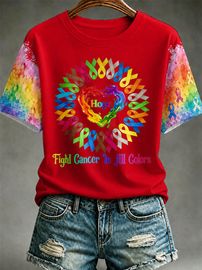 Women Hope Heart All Color Cancer Ribbons Fight Cancer T-Shirt
