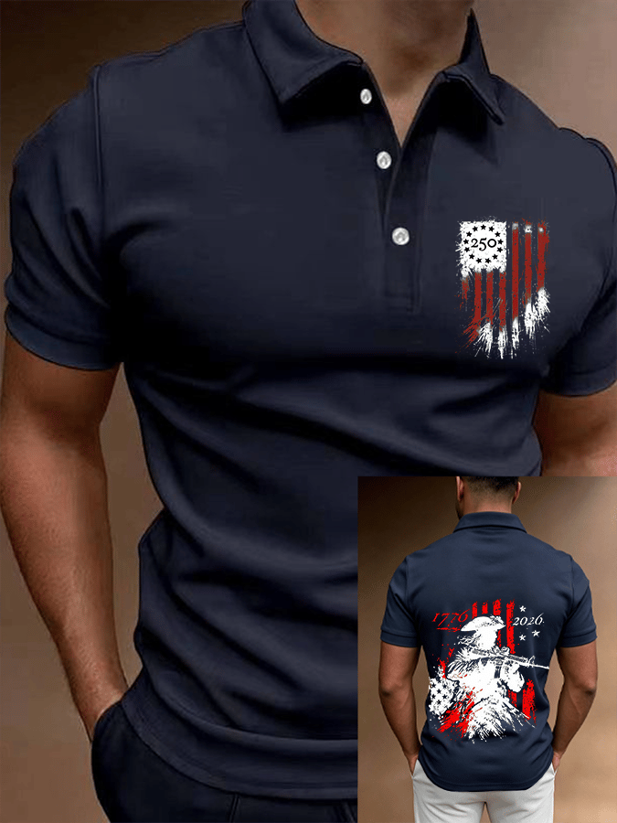 Men's 250th Anniversary Distressed American Flag 2-sided Polo Shirt