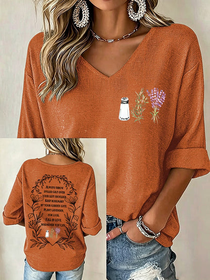 Women's Always Throw Spilled Salt Over Your Left Shoulder Print V Neck Top