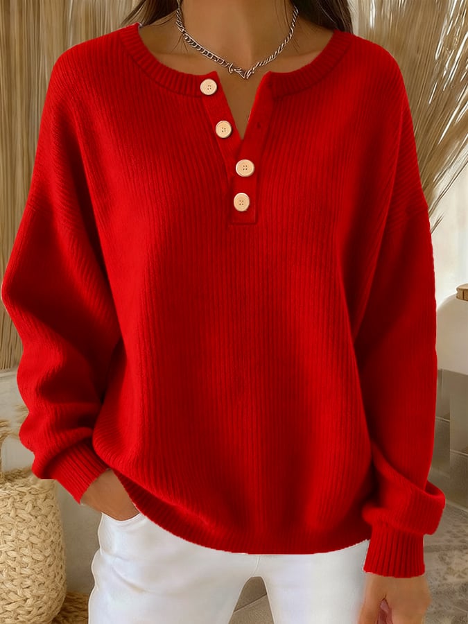 Women's Casual Retro Multicolor Button-Up Sweatshirt