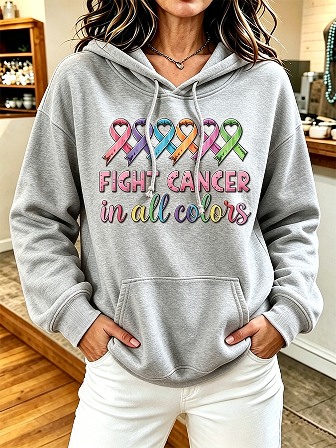 Women'S Cancer Awareness Month Casual Hooded Sweatshirt