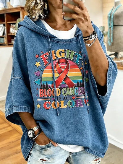 Women'S Blood Cancer Promotion Red Ribbon Printed Casual Hoodie