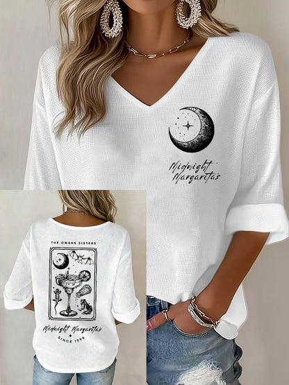 Women's Midnight Margaritas Print V Neck Top
