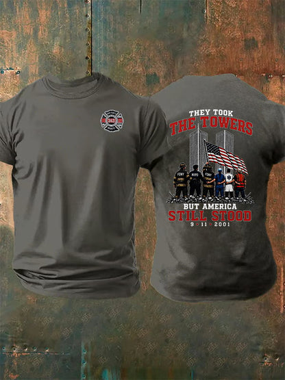Men's BUT AMERICA STILL STOOD Print Crew-Neck T-Shirt