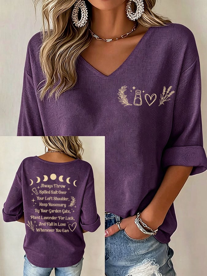 Women's Always Throw Spilled Salt Over Your Left Shoulder Print V Neck Top