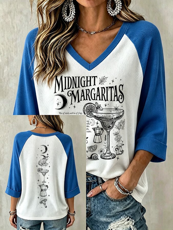 Women's Midnight Margaritas Print V Neck Top
