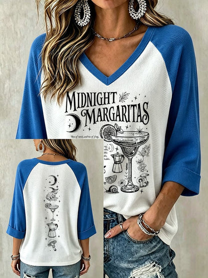 Women's Midnight Margaritas Print V Neck Top