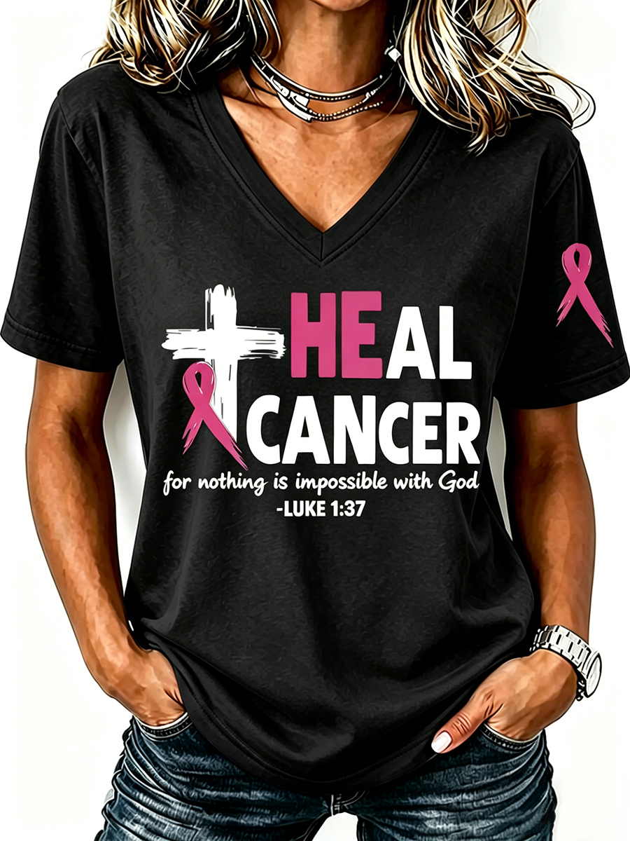 Pink Series Breast Cancer Public Welfare Slogan Printed Women'S Top