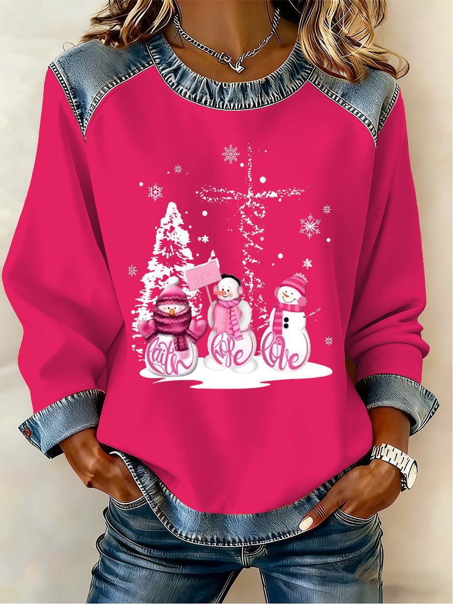 Women's Retro Breast Cancer Christmas Print Top