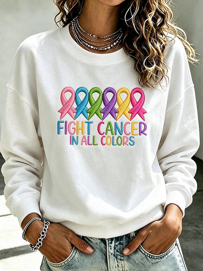 Women'S Casual Cancer Promotion Month Multi Color Round Neck Top