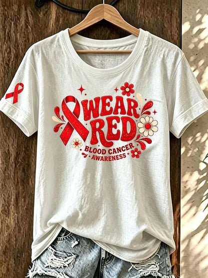 Women'S Disease Awareness Blood Cancer Round Neck Short Sleeved T-Shirt