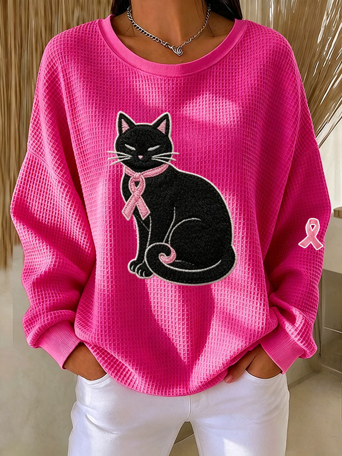 Women'S Pink Art Print Waffle Sweatshirt