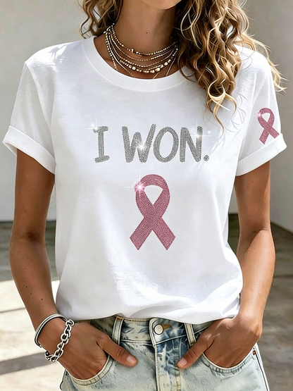 Pink Series Disease Health Awareness Public Welfare Printed Round Neck T-Shirt