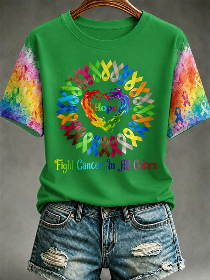 Women Hope Heart All Color Cancer Ribbons Fight Cancer T-Shirt