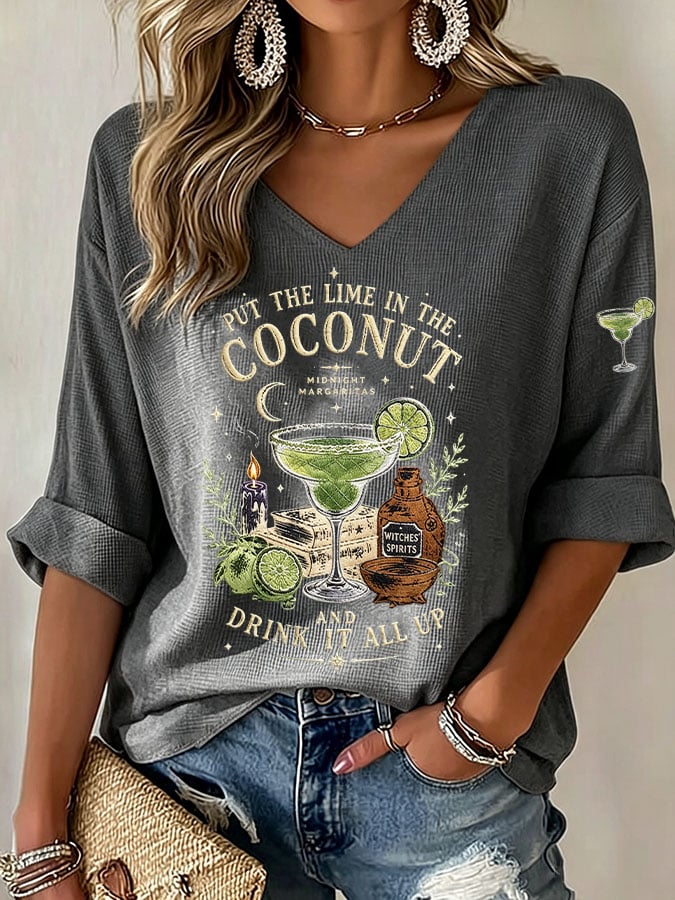 Women's Midnight Margaritas Print V Neck Top