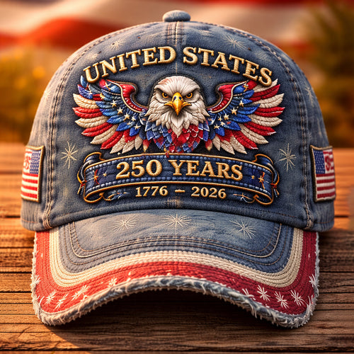 USA 250 Years Bald Eagle Embroidered Distressed Baseball Hat