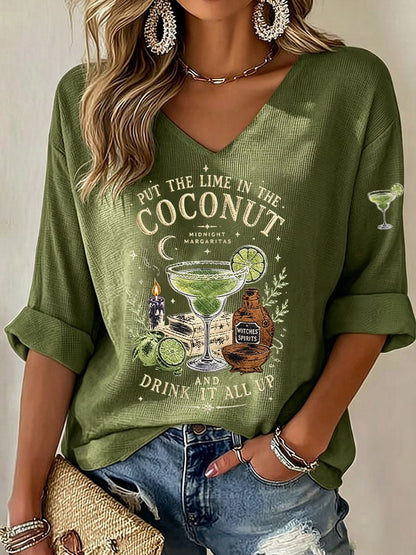 Women's Midnight Margaritas Print V Neck Top