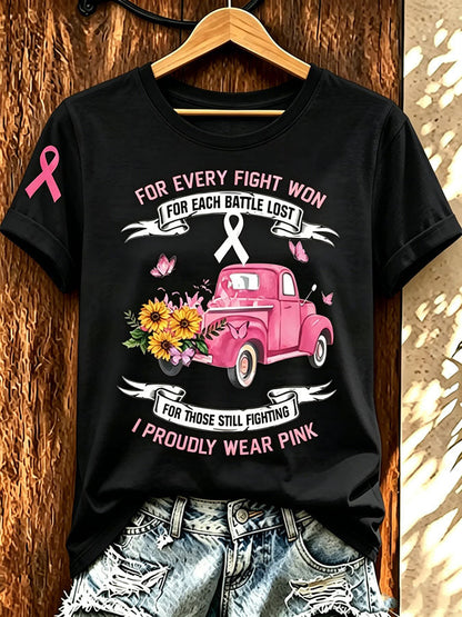 Women'S Pink Art Printed Casual T-Shirt