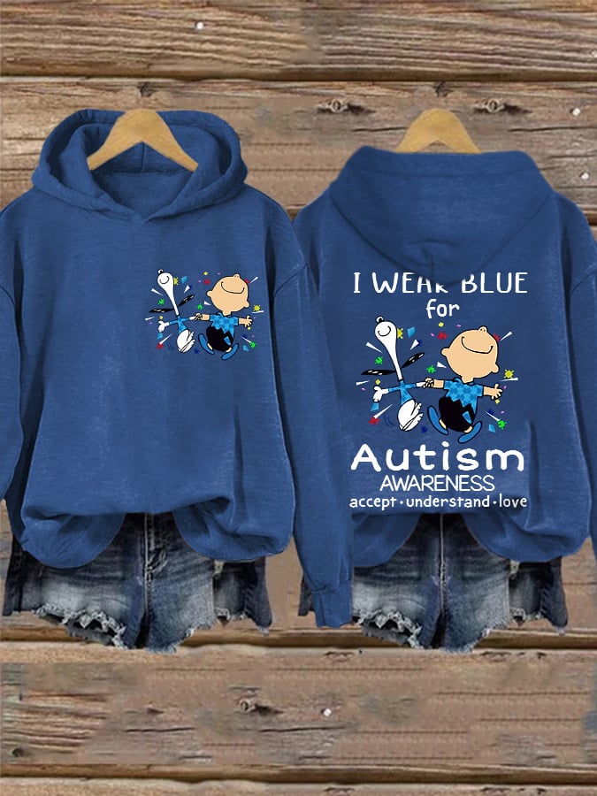 Retro Autism Awareness I Wear Blue For Autism Print Hoodie
