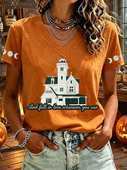 Women's Fall In Love Whenever You Can Print T-shirt