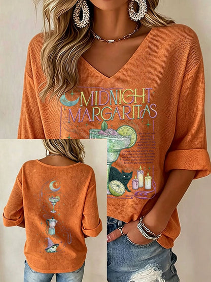 Women's Midnight Margaritas Print V Neck Top