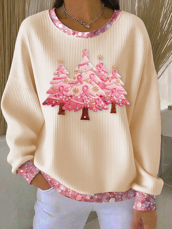 Women's Casual Pink Christmas Tree Sweatshirt